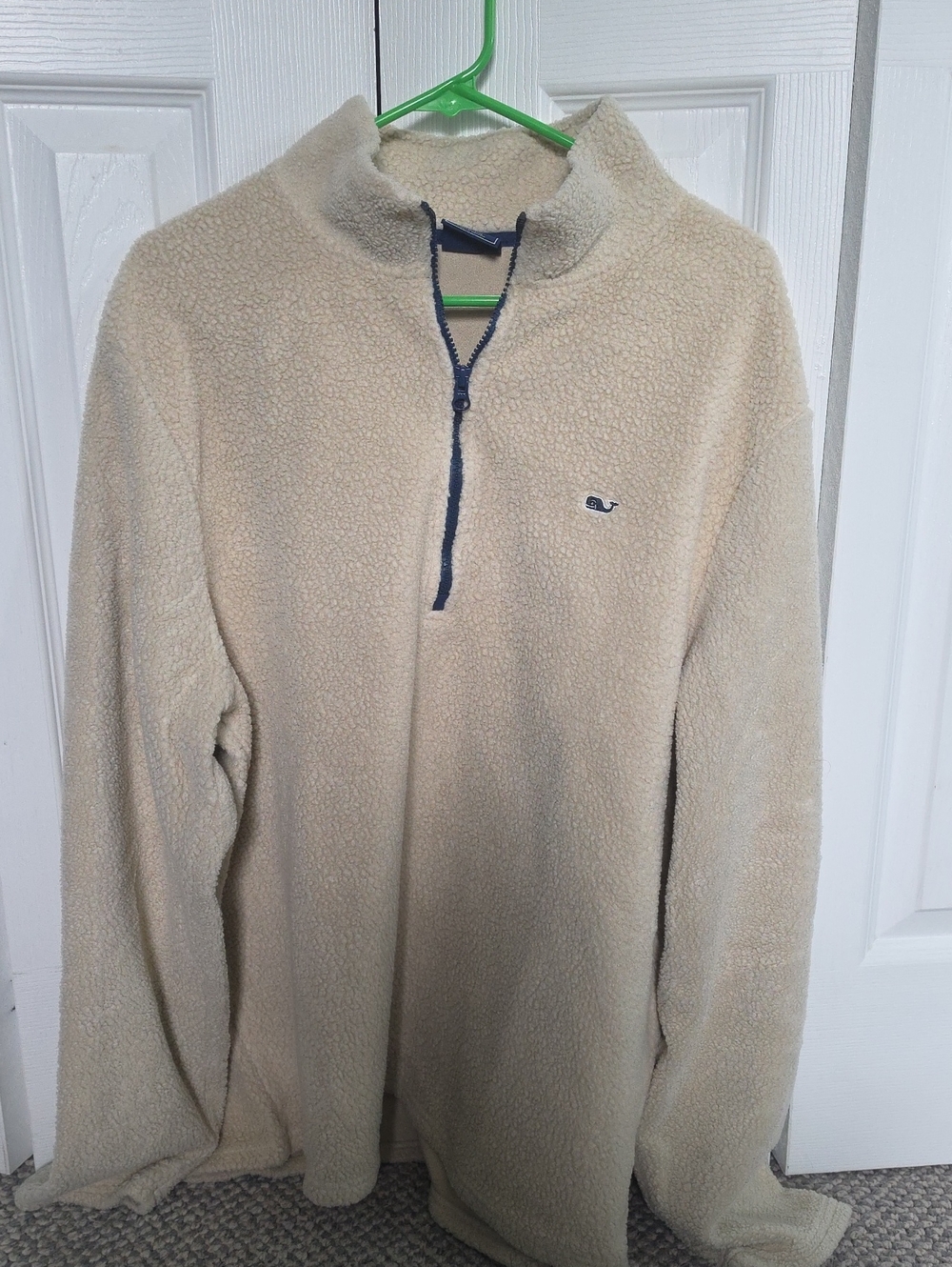 Vineyard Vines Men Cream/Tan Sherpa Quarter-Zip with Navy Trim